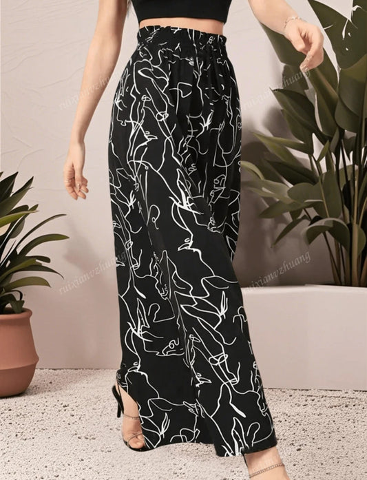 Wide-Leg Pants with Abstract Print – Rider Style