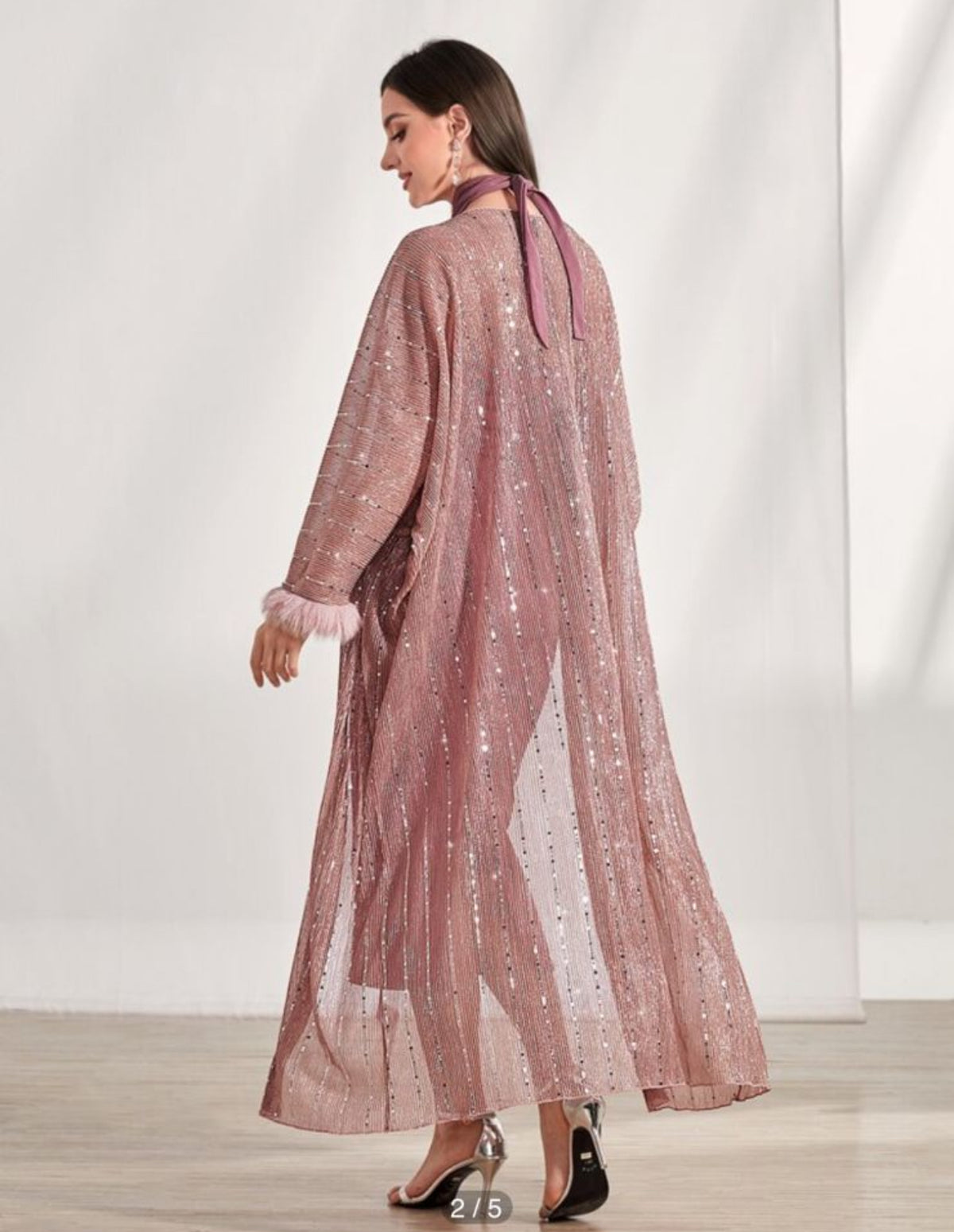 SHEIN Modely Contrast Sequin Fuzzy Cuff Coat & Bodycon Dress