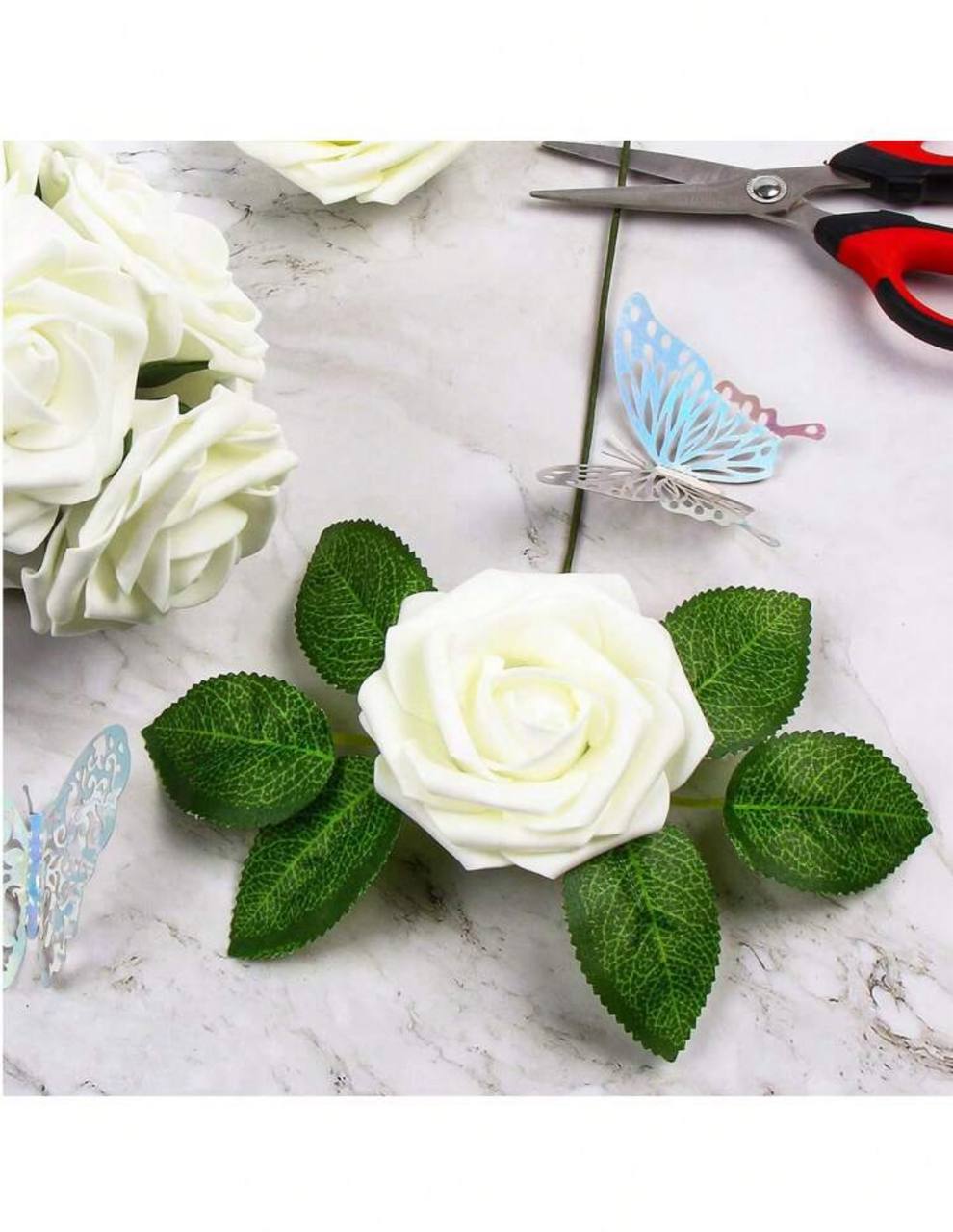 5/10/15/20/25/30pcs Realistic Artificial Roses with Stem & Leaves – DIY Wedding & Event Décor