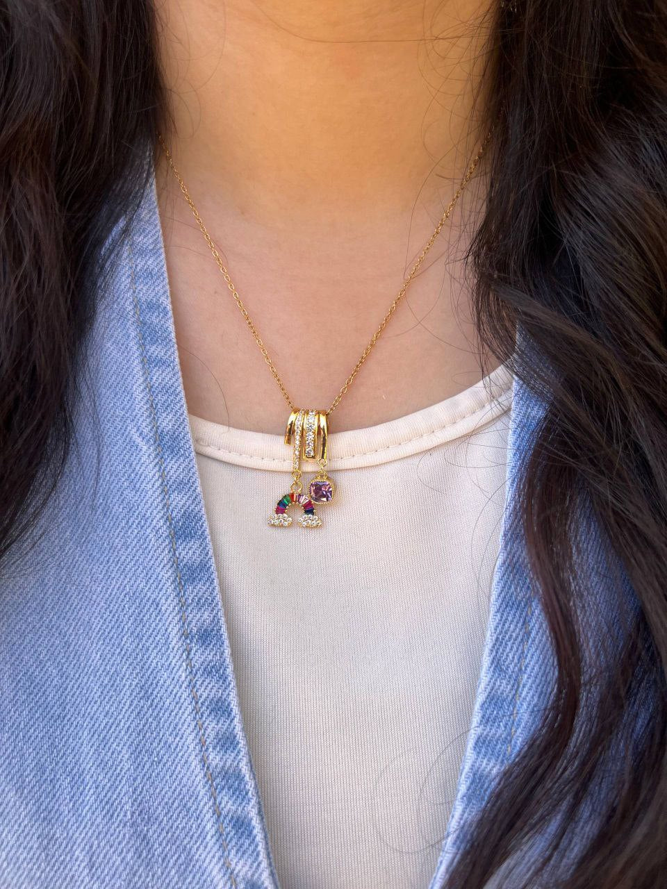 Stainless Steel Necklace – Pure 316 with Gold-Plated Pendant & Zircon Stones S1