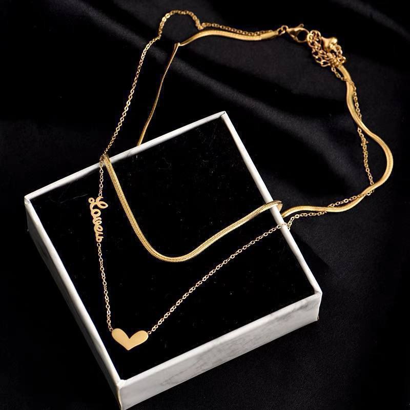 Pure 316 Stainless Steel Necklace – Double Heart & Love Design S1