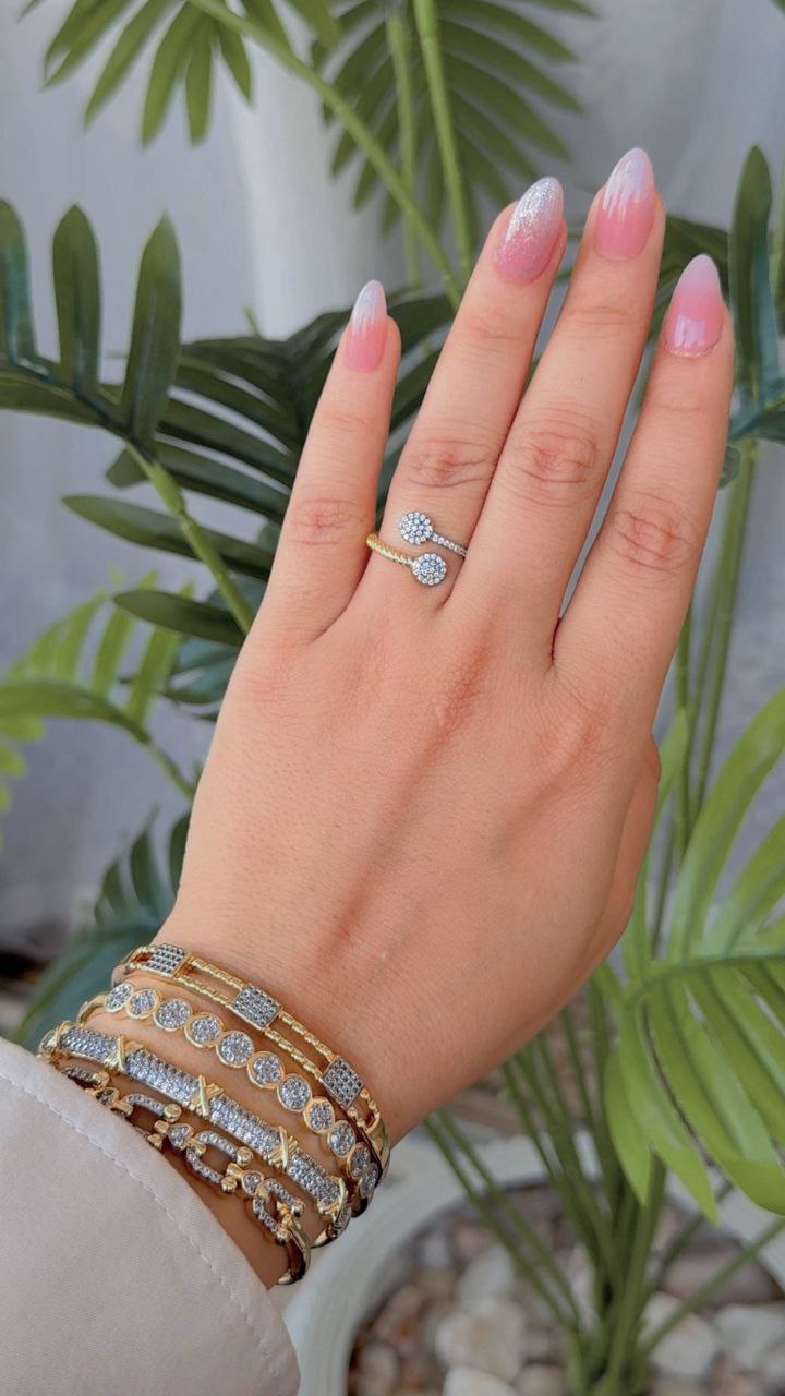 Gold Plated Free Size Ring with Zircon Stones S1