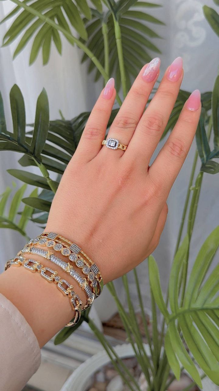 Gold Plated Free Size Ring with Zircon Stones S1