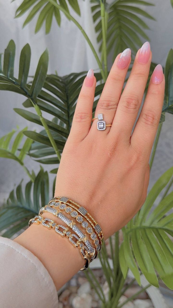 Gold Plated Free Size Ring with Zircon Stones S1