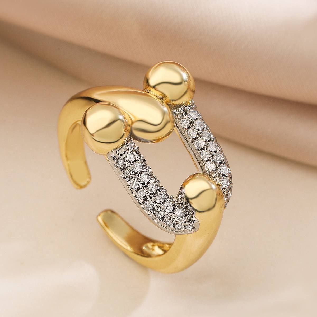 Gold Plated Free Size Ring with Zircon Stones S1
