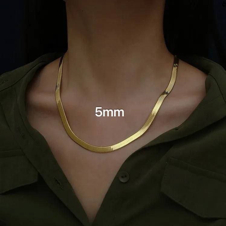Pure 316 Stainless Steel Wide 5mm Snake Chain Necklace with Extension and Heart S1