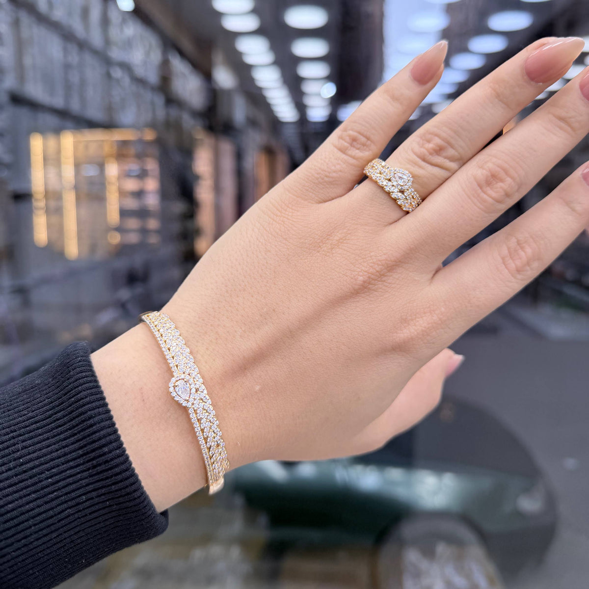 Bracelet & Ring Set Chinese Gold with Zircon Stones S1