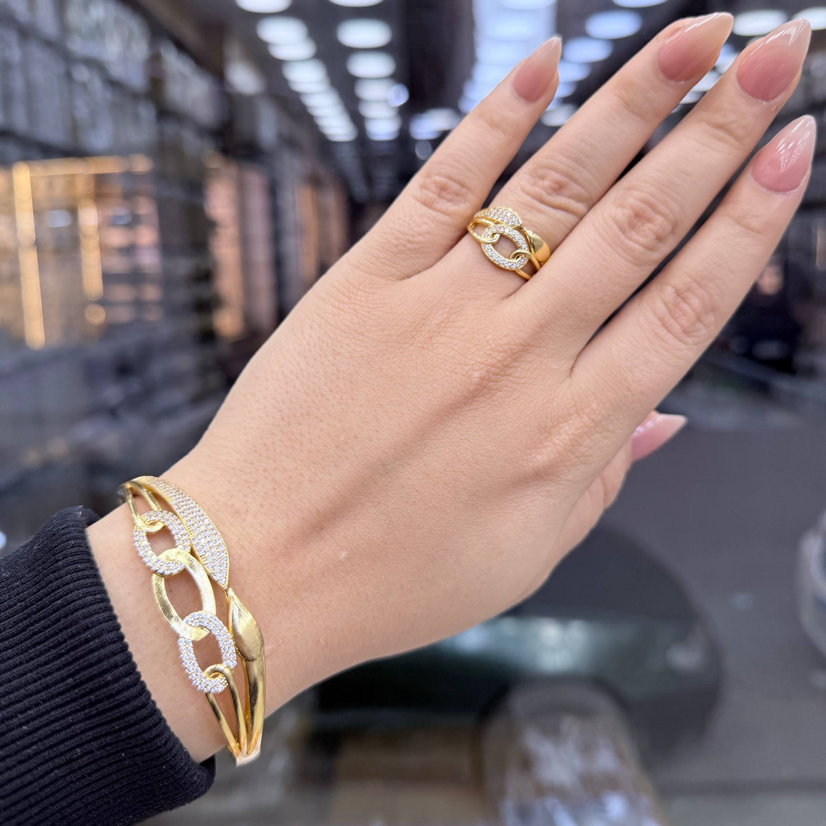 Bracelet & Ring Set Chinese Gold with Zircon Stones S1