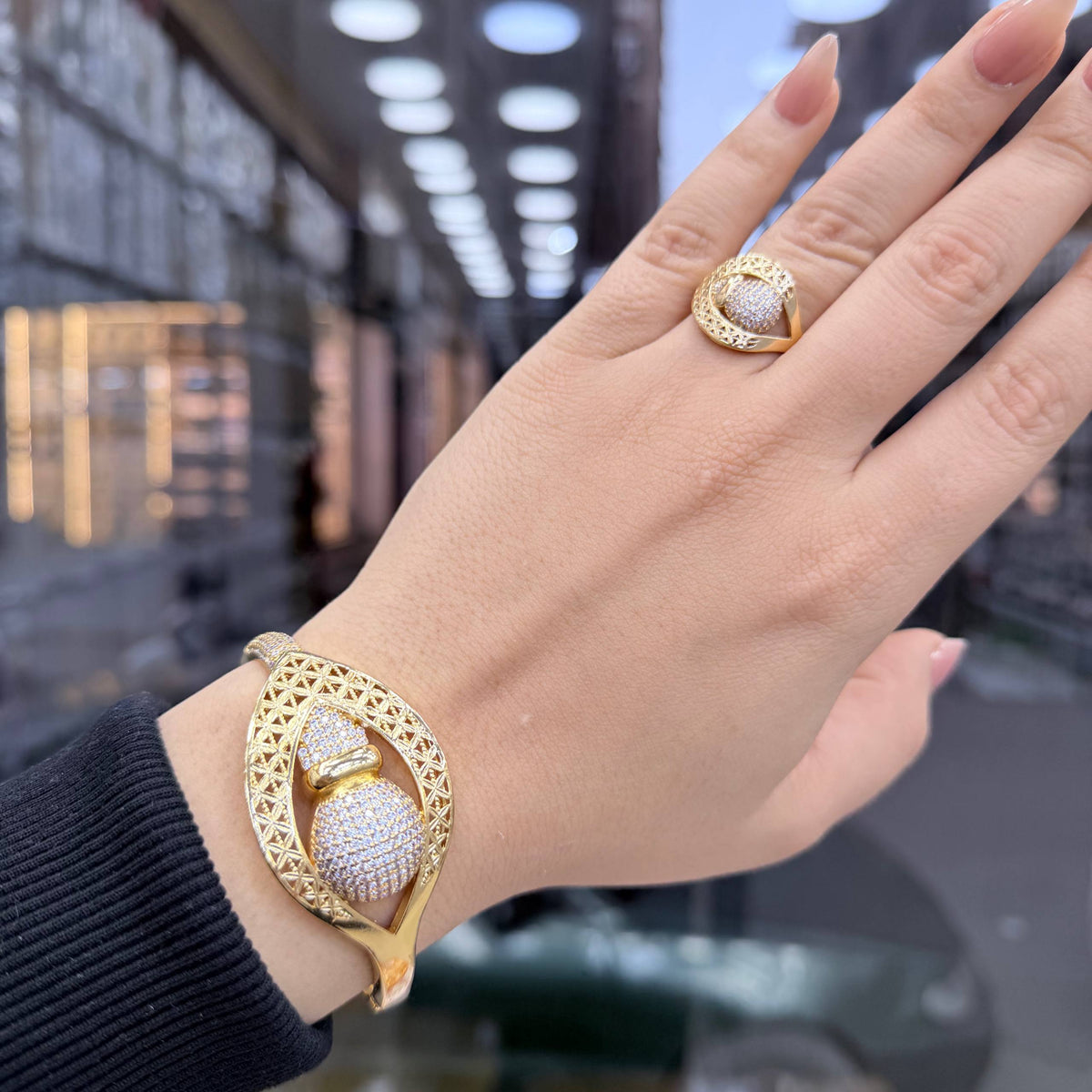 Bracelet & Ring Set Chinese Gold with Zircon Stones S1
