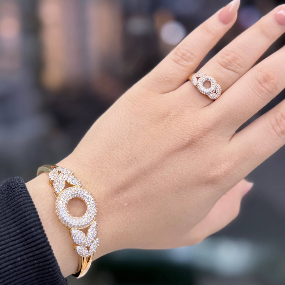 Bracelet & Ring Set Chinese Gold with Zircon Stones S1
