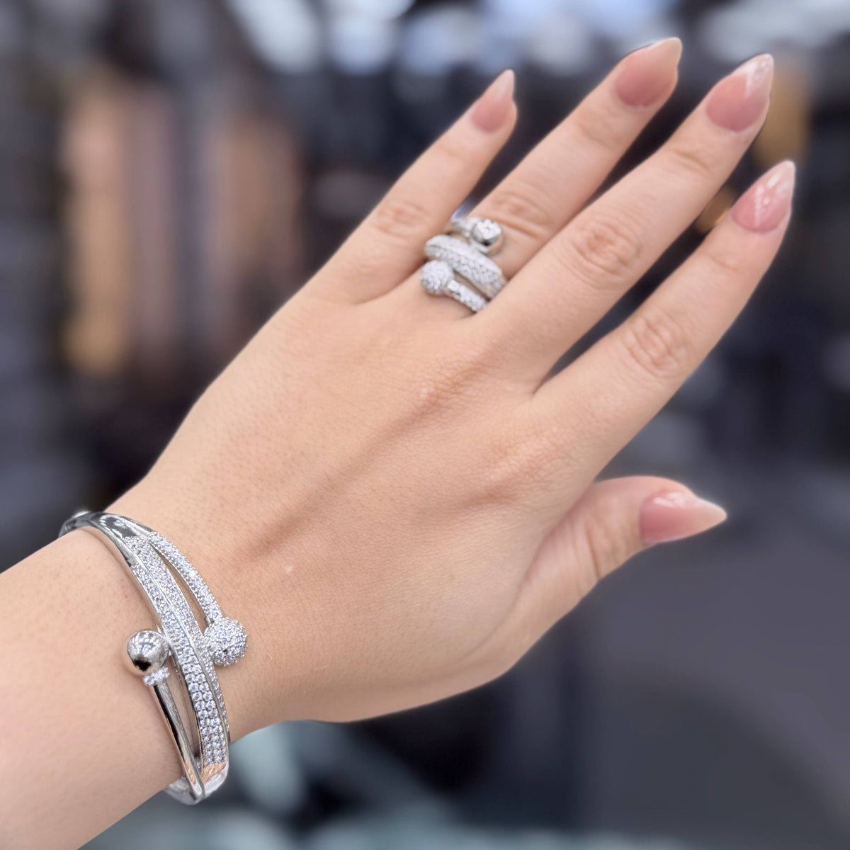 Bracelet & Ring Set Chinese Gold with Zircon Stones S1