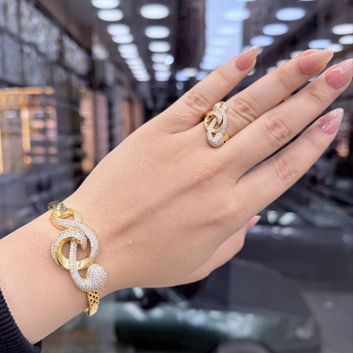 Bracelet & Ring Set Chinese Gold with Zircon Stones S1