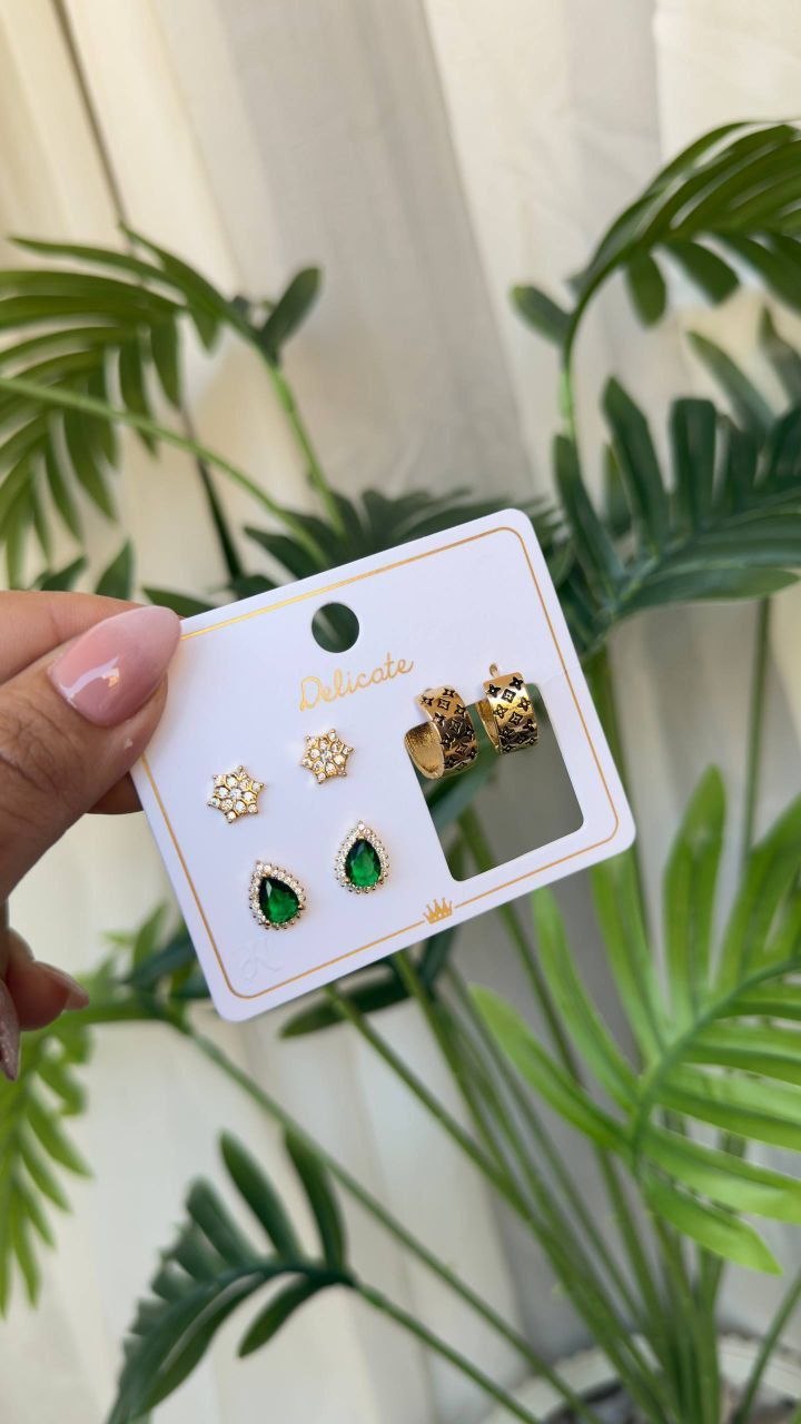 Gold Plated Earring Set Card – 3 Pieces S1