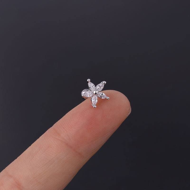 Ball Back Piercing Stainless Steel 316 Bar with Zircon Stones S1
