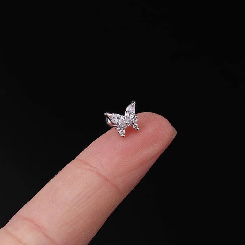 Ball Back Piercing Stainless Steel 316 Bar with Zircon Stones S1