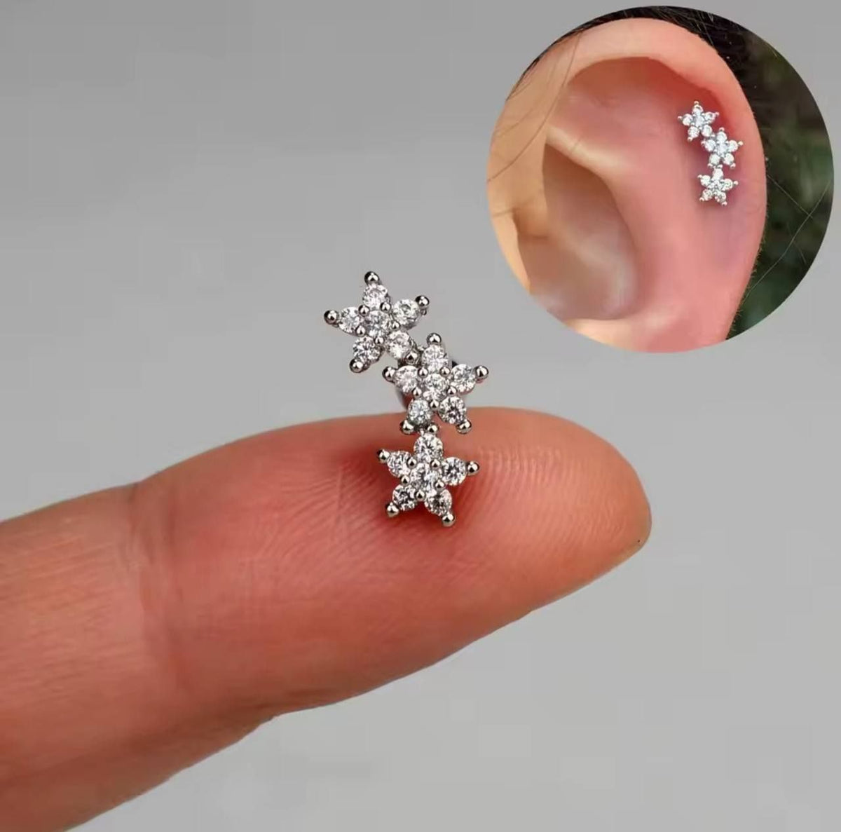 Ball Back Piercing Stainless Steel 316 Bar with Zircon Stones S1