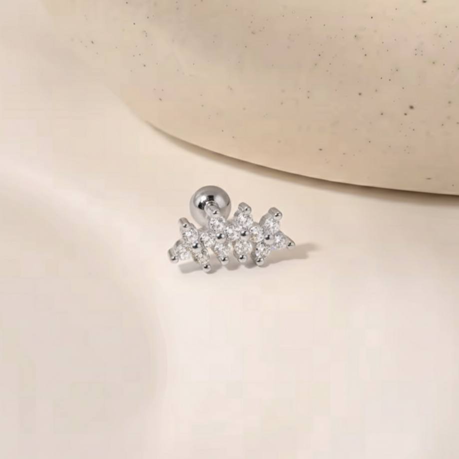 Ball Back Piercing Stainless Steel 316 Bar with Zircon Stones S1