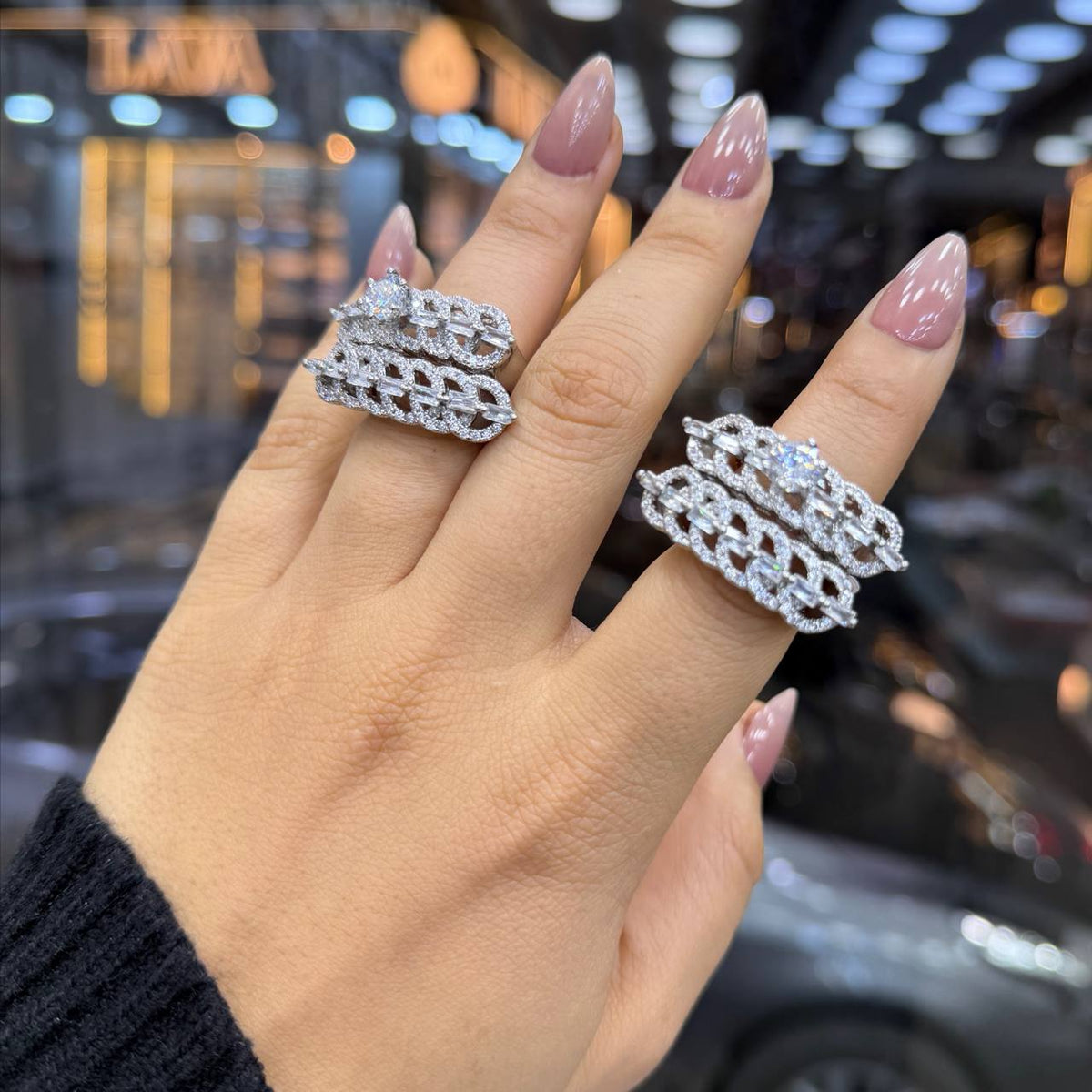 Chinese Gold Twin Rings with Zircon Stones S1