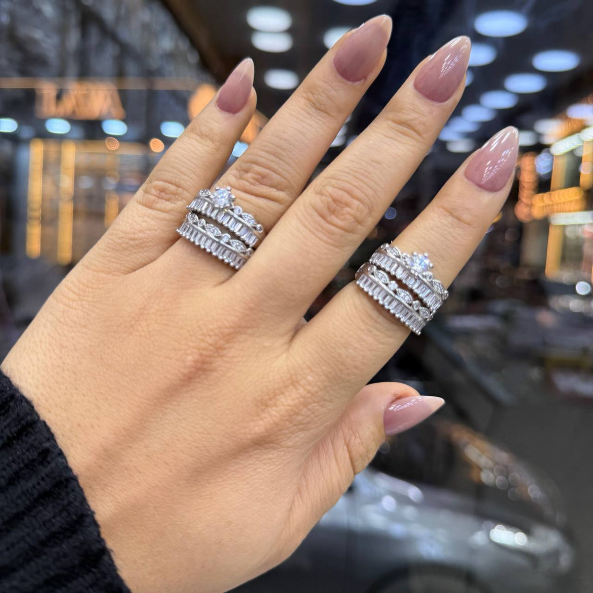 Chinese Gold Twin Rings with Zircon Stones S1