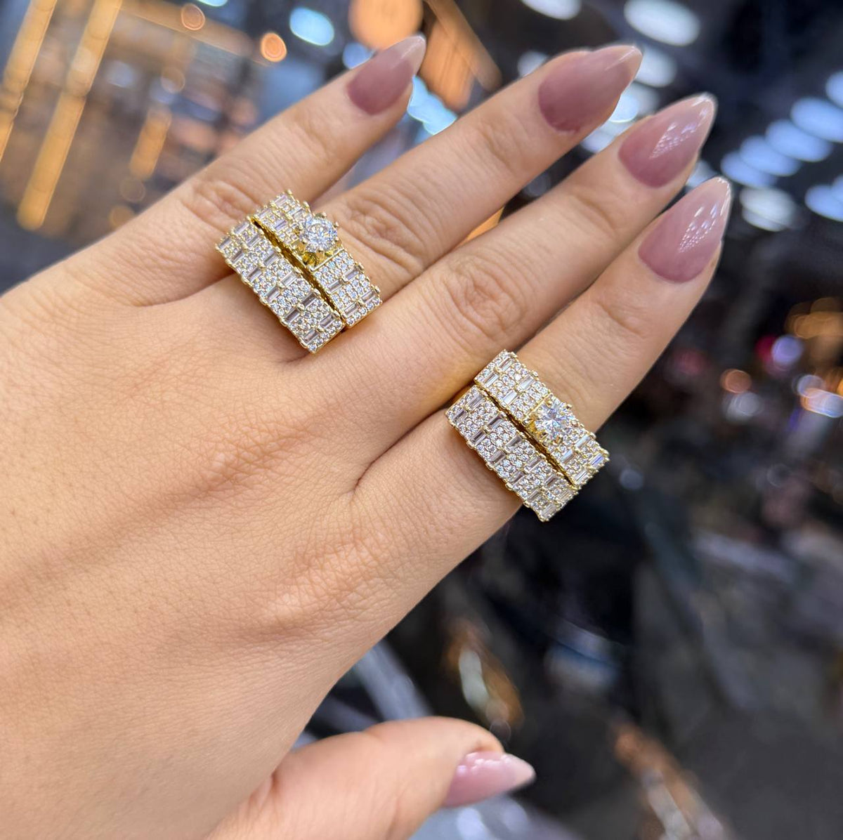 Chinese Gold Twin Rings with Zircon Stones S1