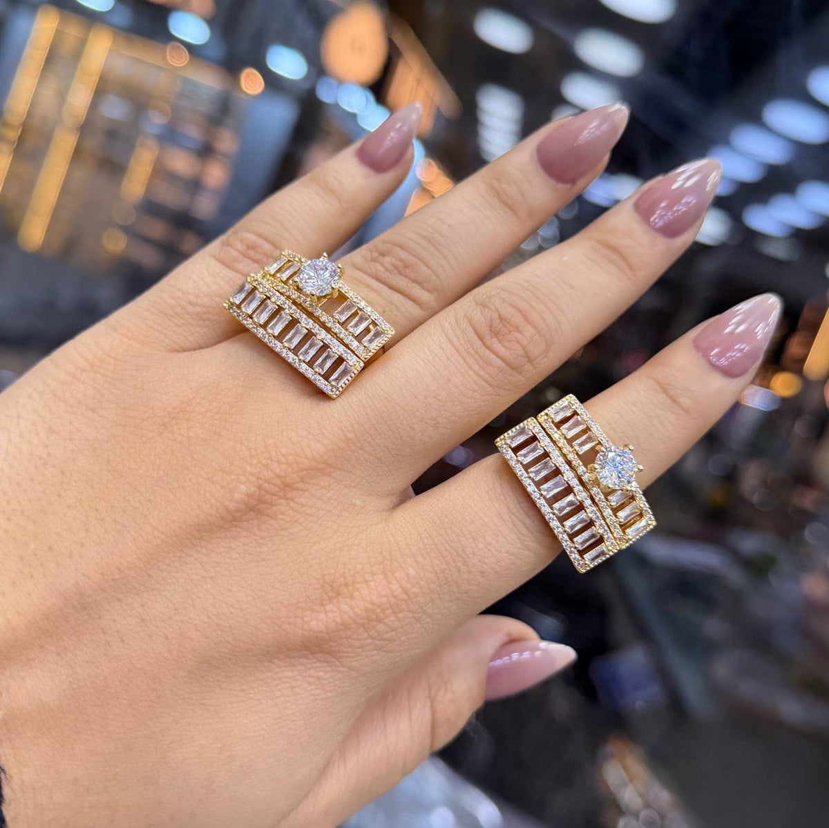 Chinese Gold Twin Rings with Zircon Stones S1