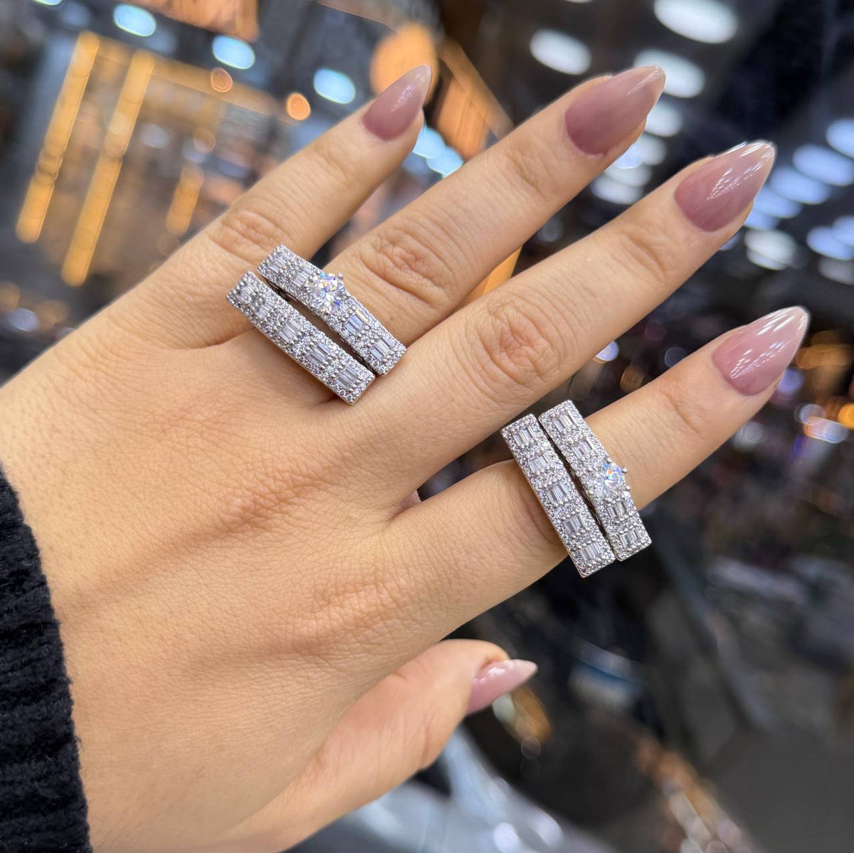 Chinese Gold Twin Rings with Zircon Stones S1