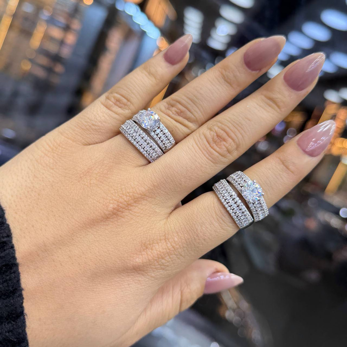 Chinese Gold Twin Rings with Zircon Stones S1