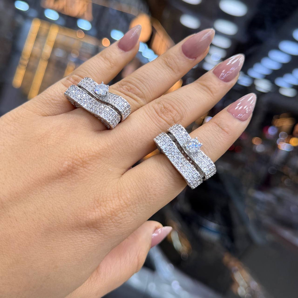 Chinese Gold Twin Rings with Zircon Stones S1