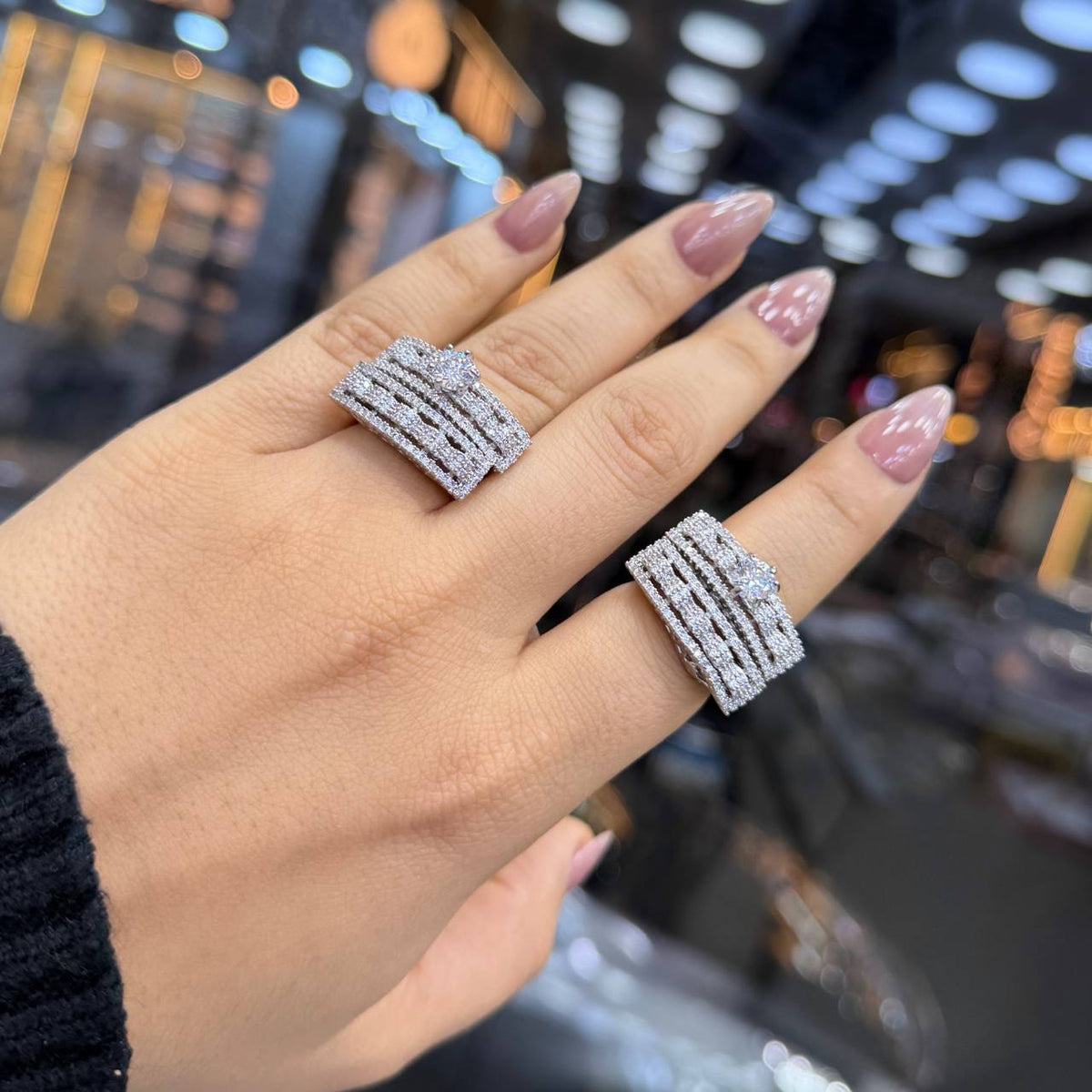 Chinese Gold Twin Rings with Zircon Stones S1