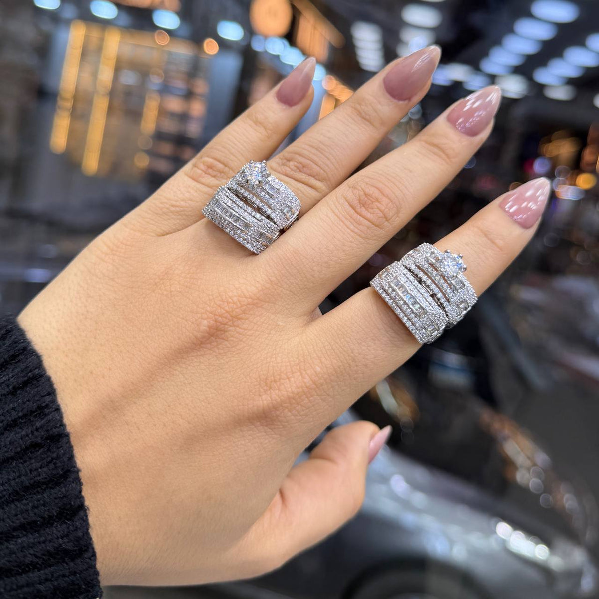 Chinese Gold Twin Rings with Zircon Stones S1