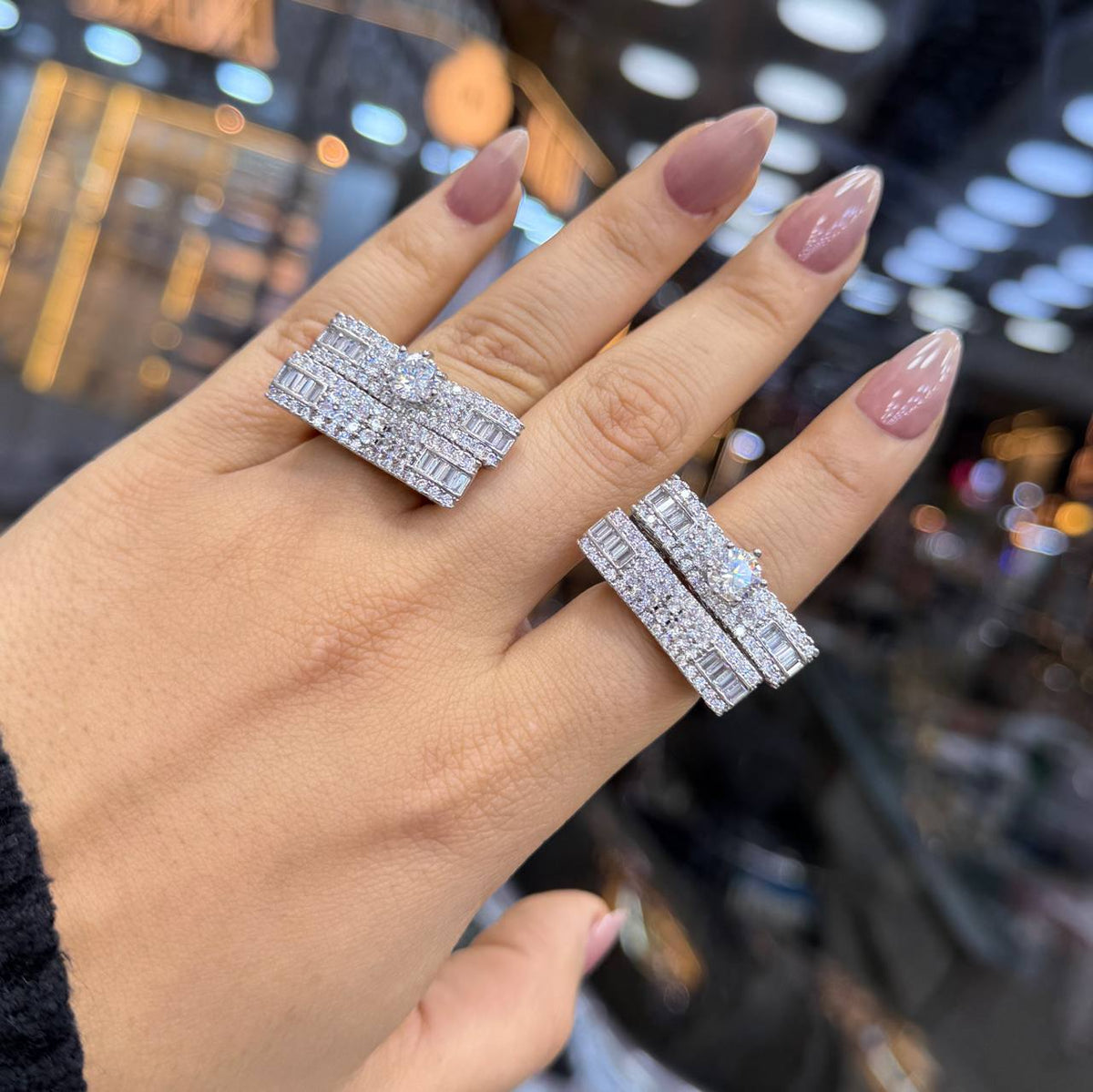 Chinese Gold Twin Rings with Zircon Stones S1