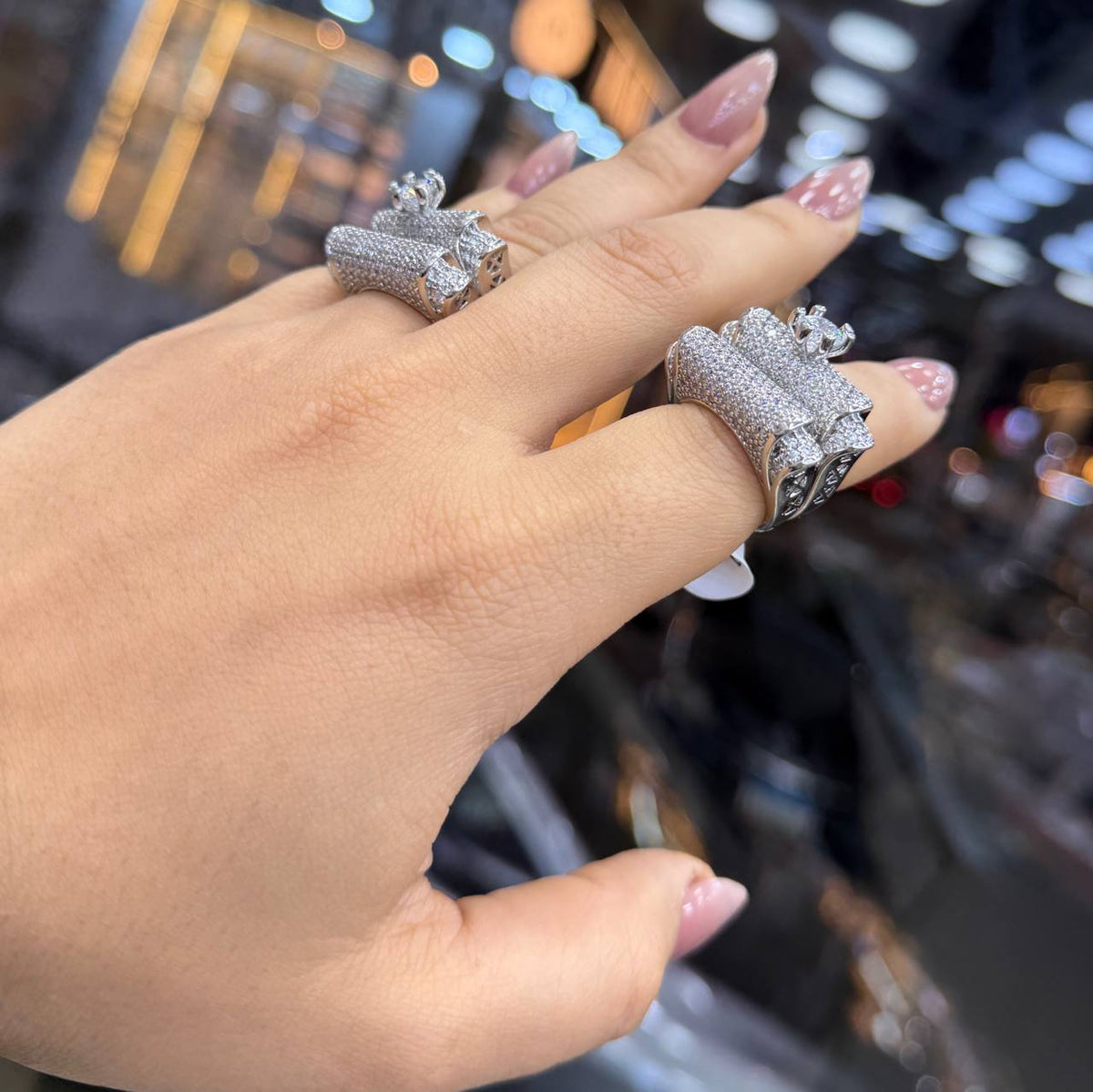 Chinese Gold Twin Rings with Zircon Stones S1