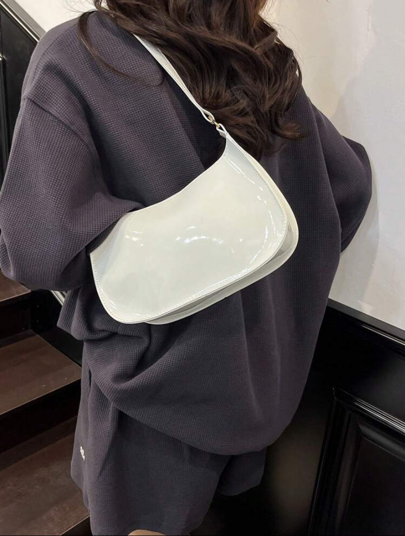 Solid Color Embossed Geometric Shoulder Bag – Retro Zipper Underarm Handbag for Women
