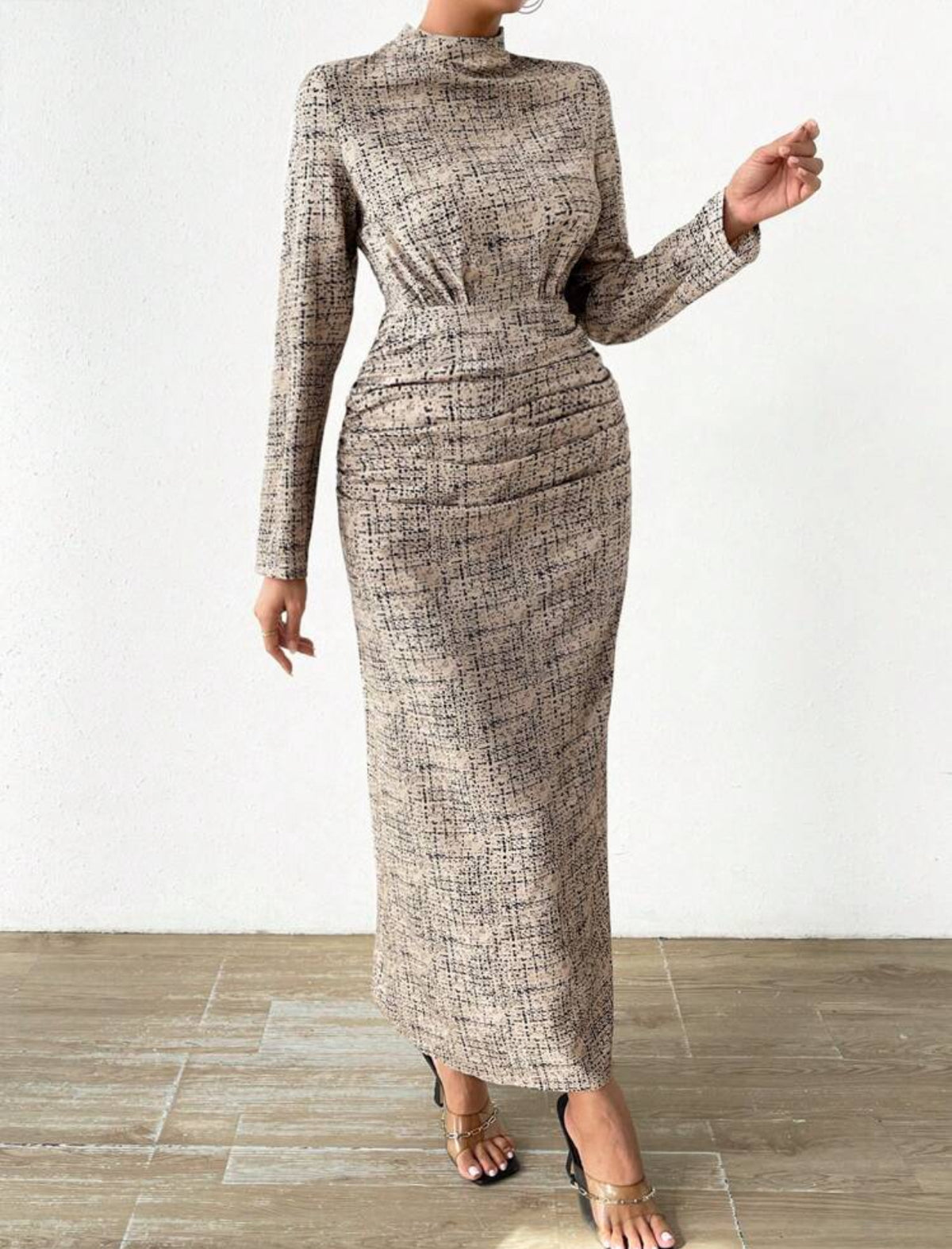 Printed Stand Collar Dress | SHEIN