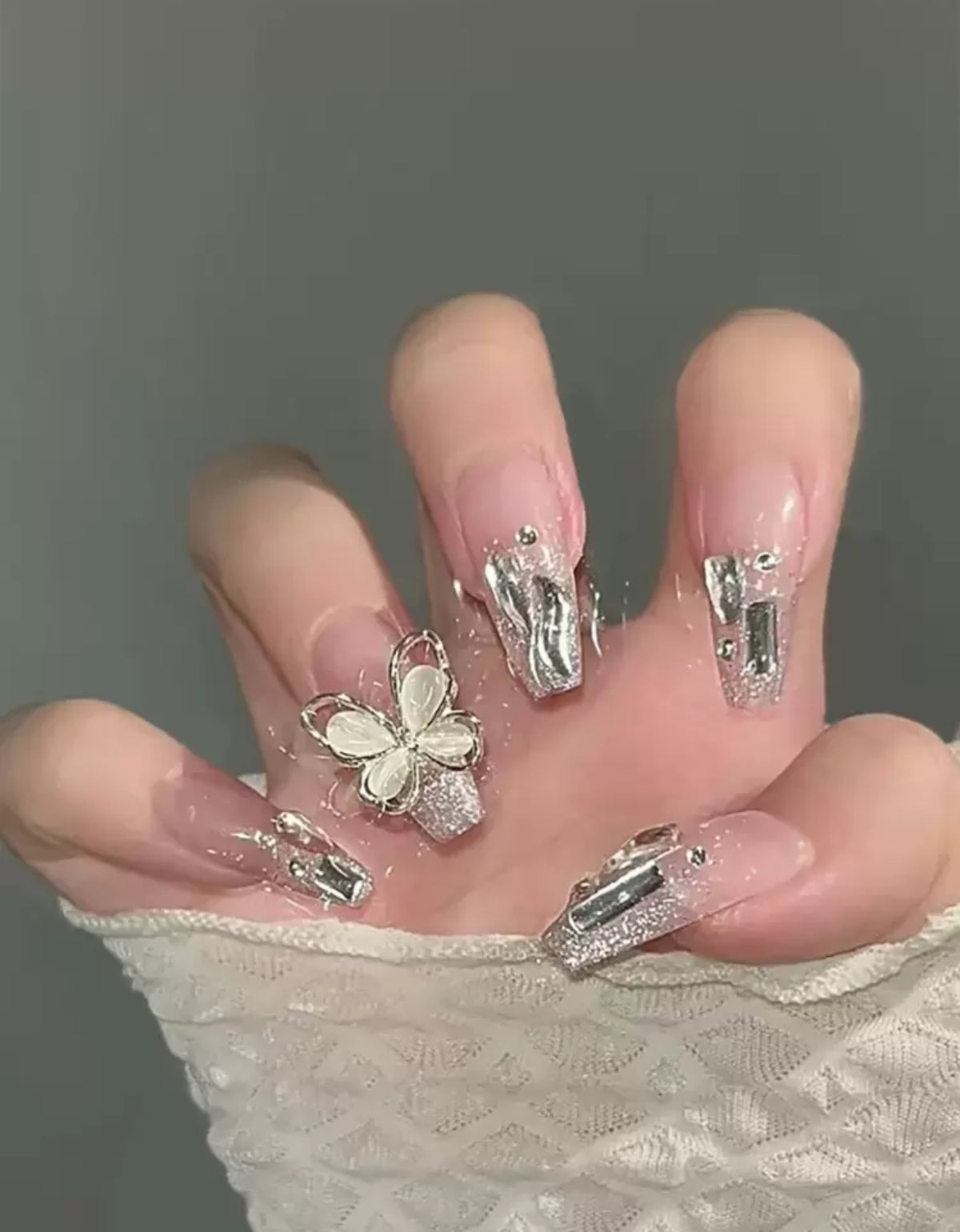 Somoving 24pcs Long Coffin Press-On Nails – Rhinestone Butterfly Decor with Jelly Glue & Nail File - DI6028 - DI6031 / DI6095