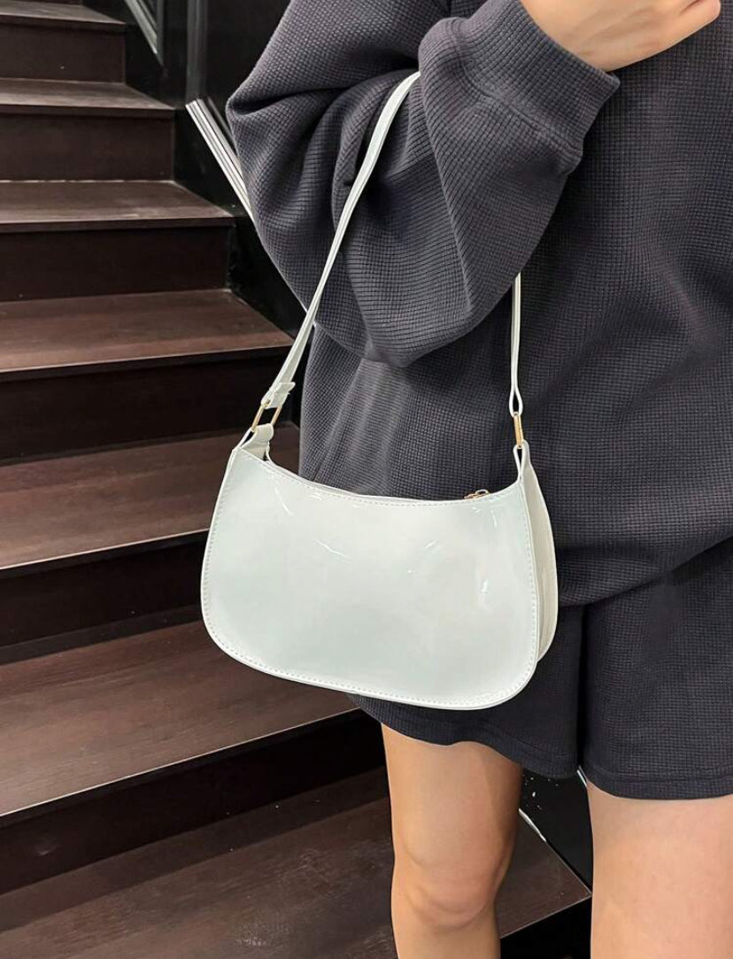 Solid Color Embossed Geometric Shoulder Bag – Retro Zipper Underarm Handbag for Women