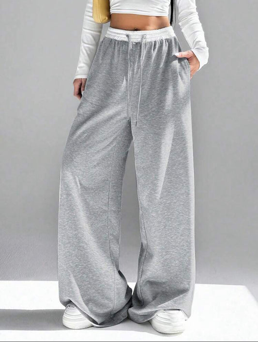 SHEIN EZwear Women’s Contrast Color Waist Wide Leg Pants | Stylish Back-To-School & Graduation Outfit - MH1200