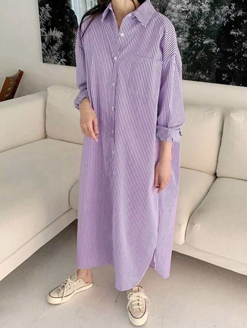 DAZY Women Casual Striped Long Sleeve Single Breasted Loose Blouse