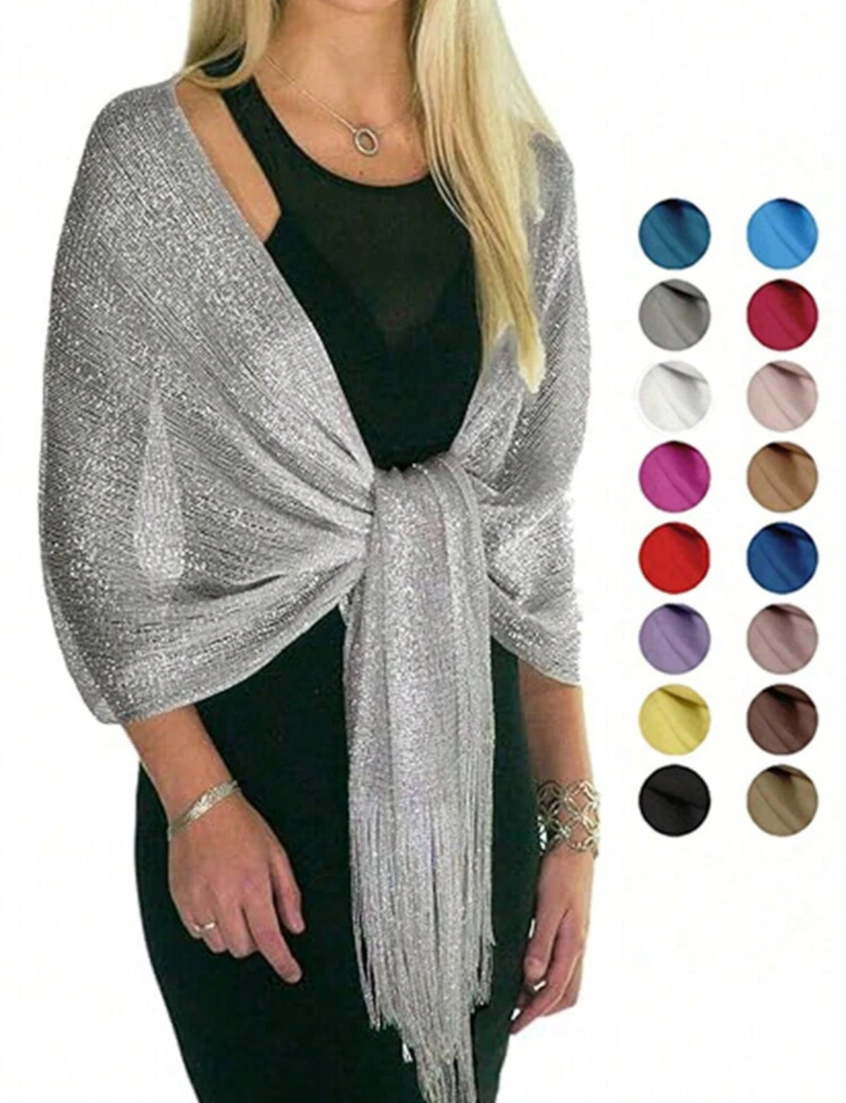 1pc Galaxy Star Shawl with Clip – Elegant Black Thread Wrap for Weddings & Evening Parties