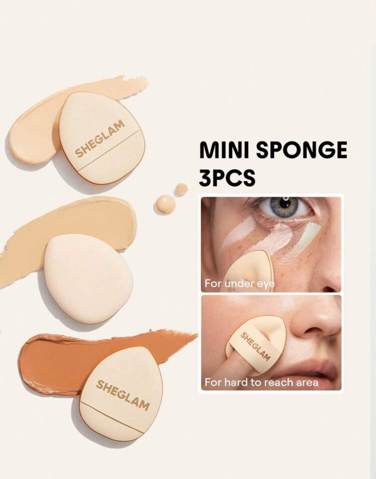 SHEGLAM Mini Magic Sponge Set – 3PCS Soft Makeup Sponges for Precise Concealing & Blending