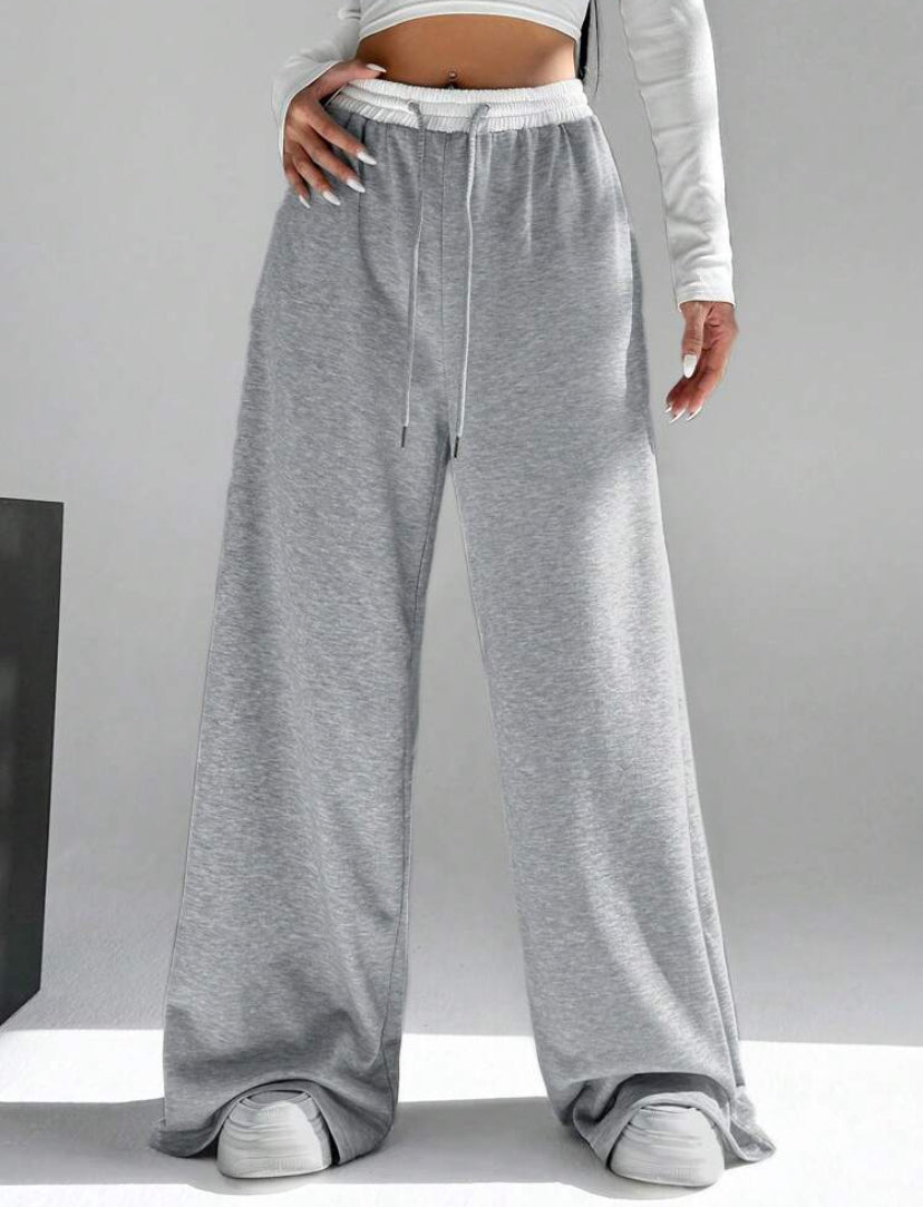 SHEIN EZwear Women’s Contrast Color Waist Wide Leg Pants | Stylish Back-To-School & Graduation Outfit - MH1200