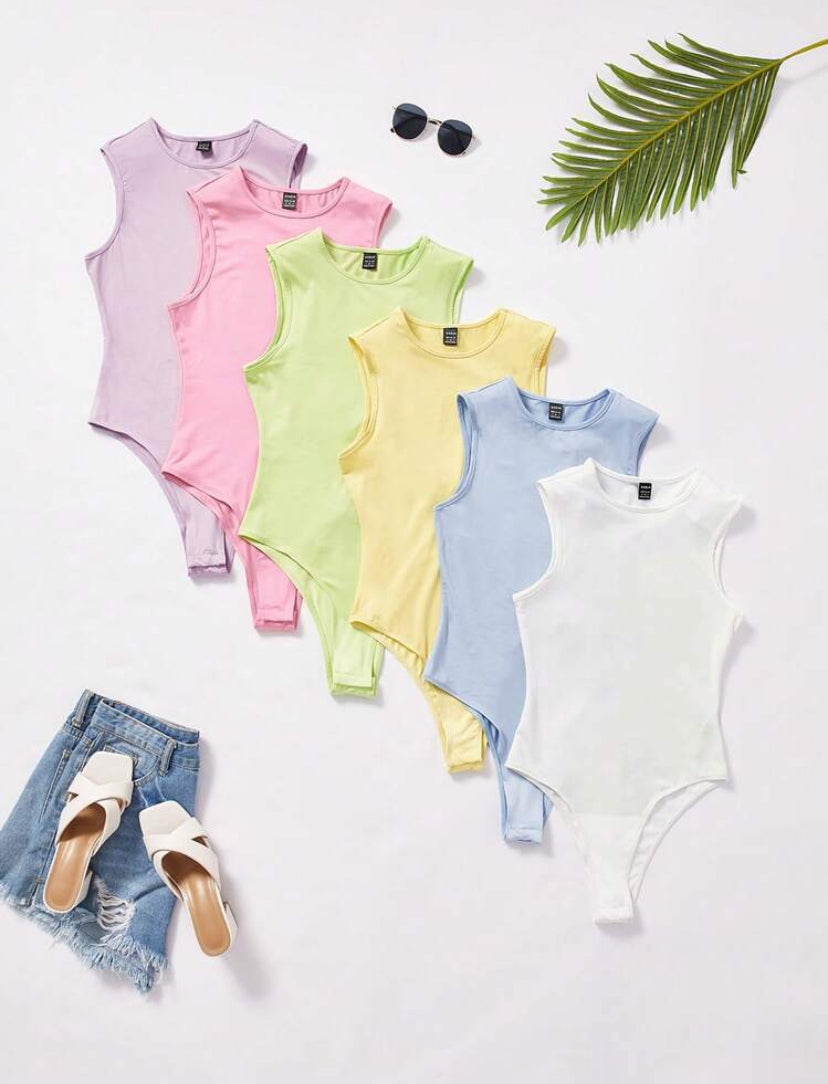 SHEIN BASICS Solid Round Neck Tank Bodysuit - MH1161 - MH1111