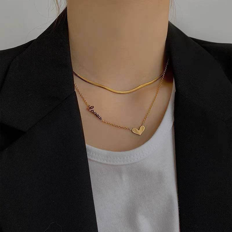 Pure 316 Stainless Steel Necklace – Double Heart & Love Design S1