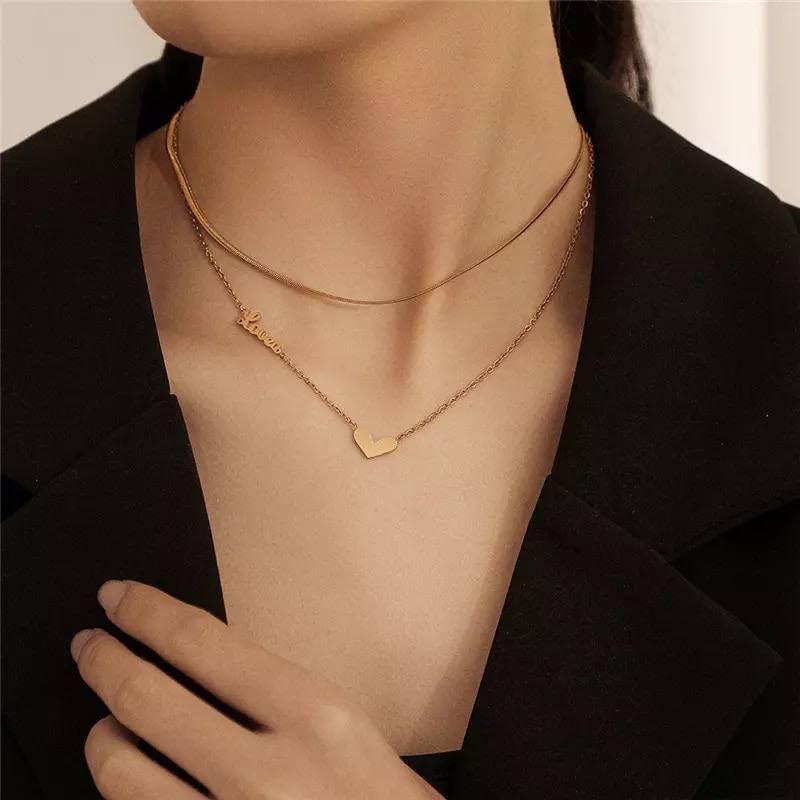 Pure 316 Stainless Steel Necklace – Double Heart & Love Design S1