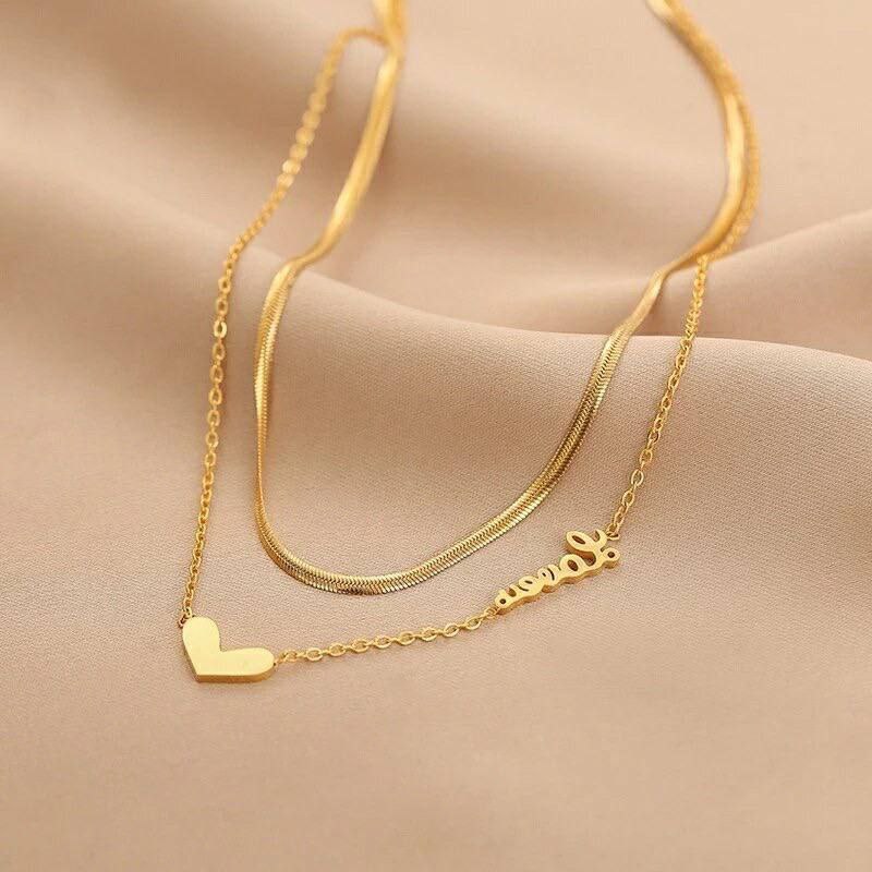 Pure 316 Stainless Steel Necklace – Double Heart & Love Design S1