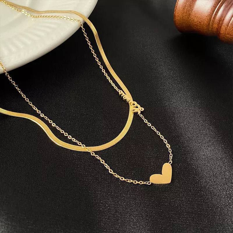 Pure 316 Stainless Steel Necklace – Double Heart & Love Design S1