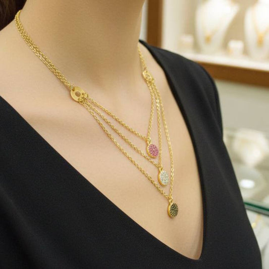 3-Layer Gold-Plated Necklace with Zircon Stones    S1