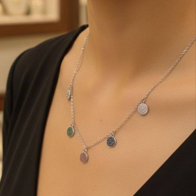 Gold-Plated Necklace with 5 Zircon Pendants      S1