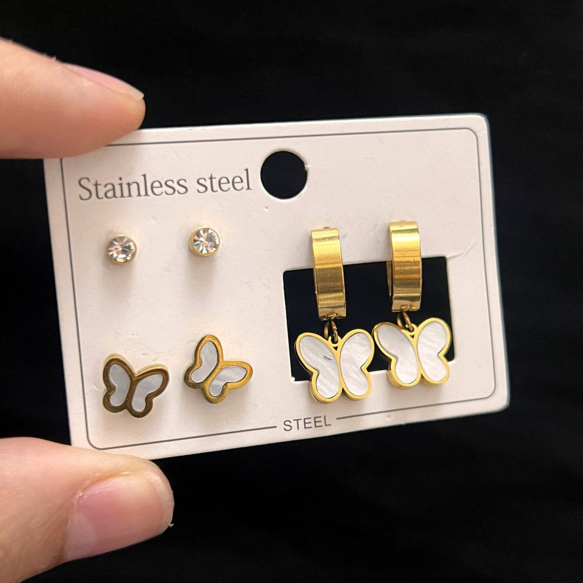 Stainless Steel 316 Earring Card – 3 Unique Pieces      S1