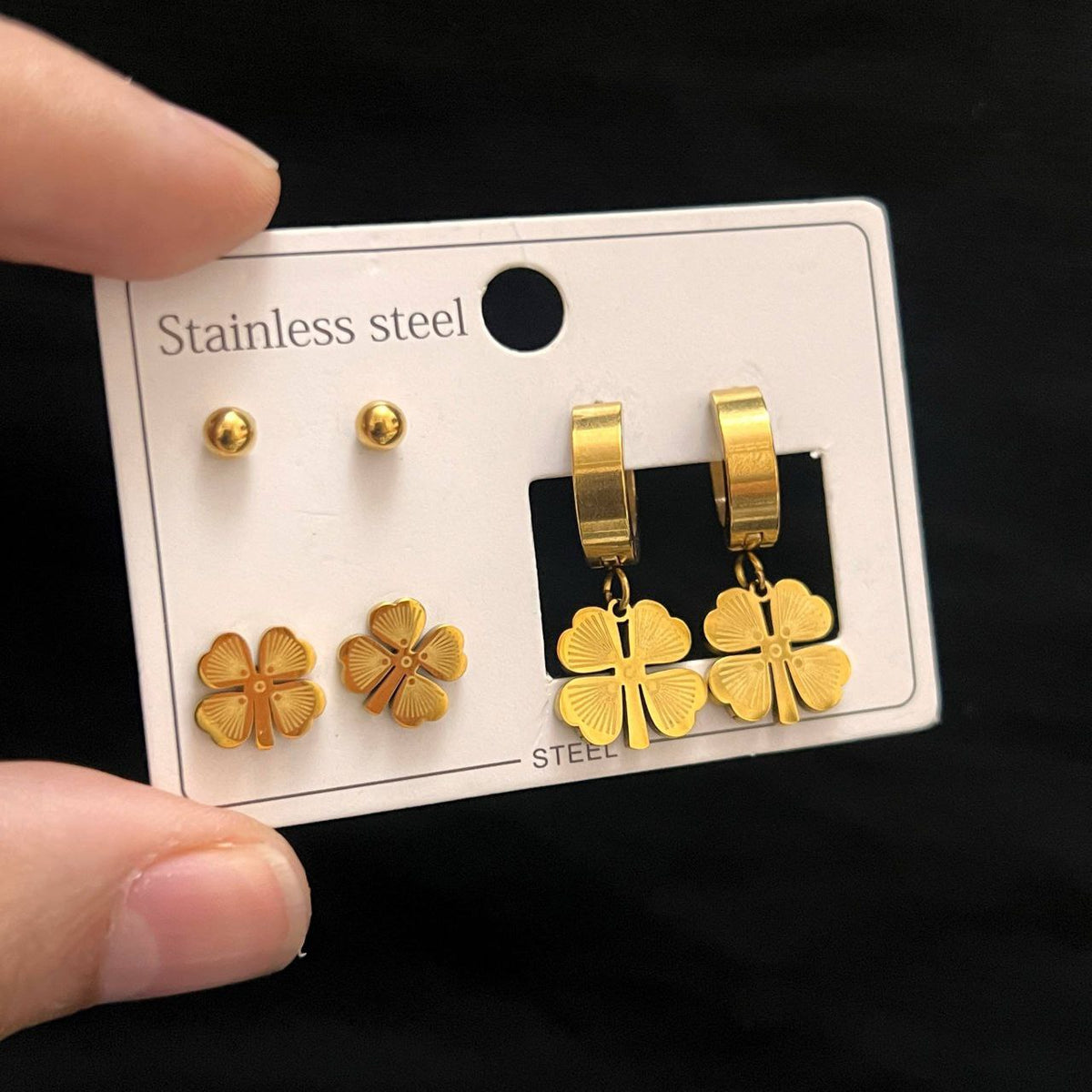 Stainless Steel 316 Earring Card – 3 Unique Pieces      S1